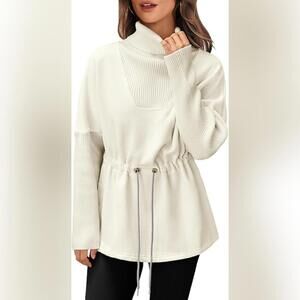 NWOT Fisoew Turtleneck Sweatshirt Drawstring Pullover Sweater, Medium